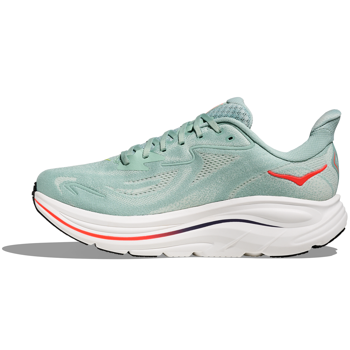 Hoka Clifton 10 Wide Fit Running Shoes - Mens - Sage/Neon Flame