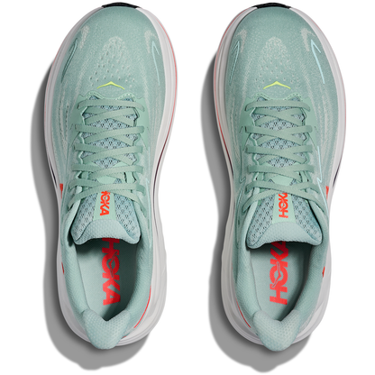 Hoka Clifton 10 Wide Fit Running Shoes - Mens - Sage/Neon Flame